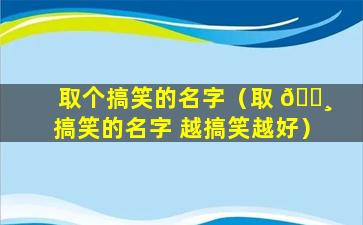 取个搞笑的名字（取 🕸 搞笑的名字 越搞笑越好）